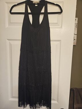 Boston Proper Black Fringe Mini Dress